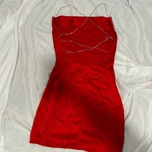 Red silky mini dress
